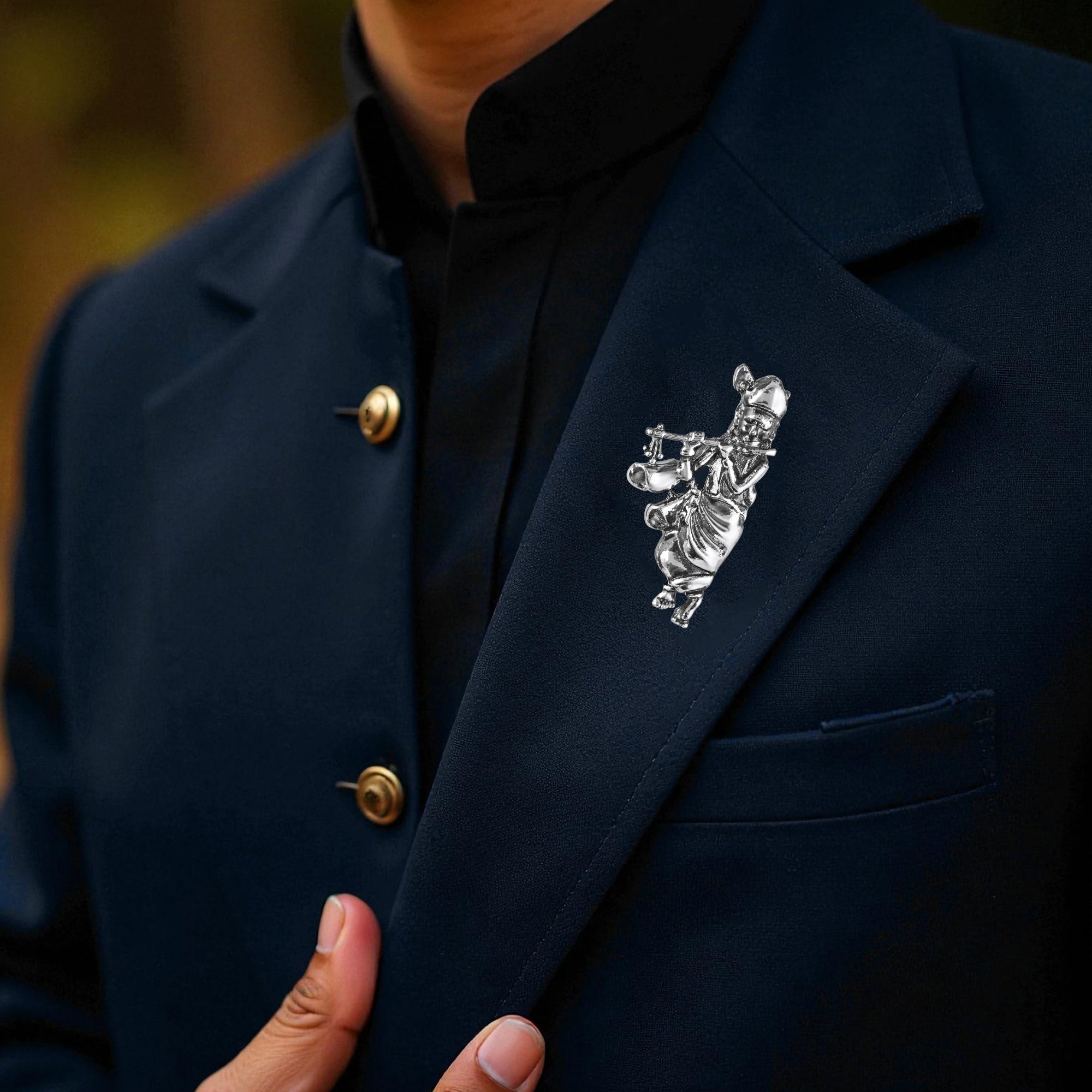 Divine Lord Krishna Flute Design Unisex Brooch Pin