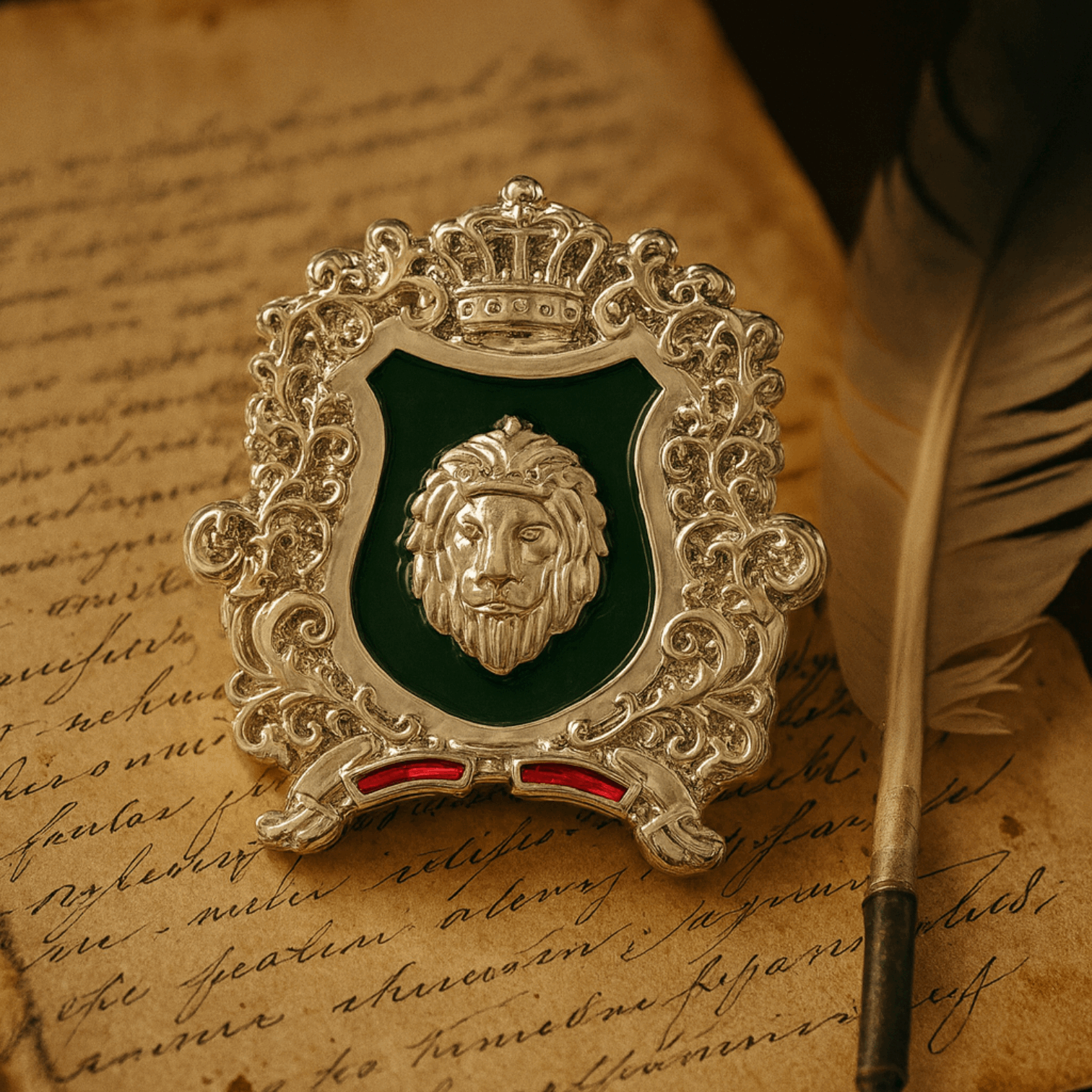 Royal Crest Meenakari Enamel Lion-Theme Brooch