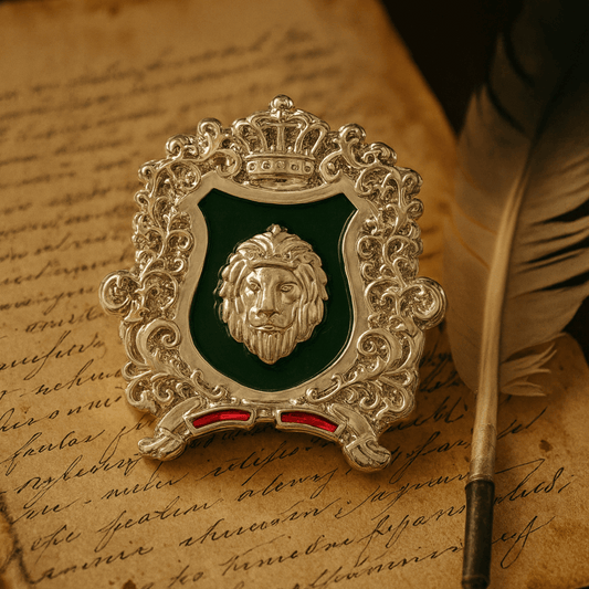 Royal Crest Meenakari Enamel Lion-Theme Brooch