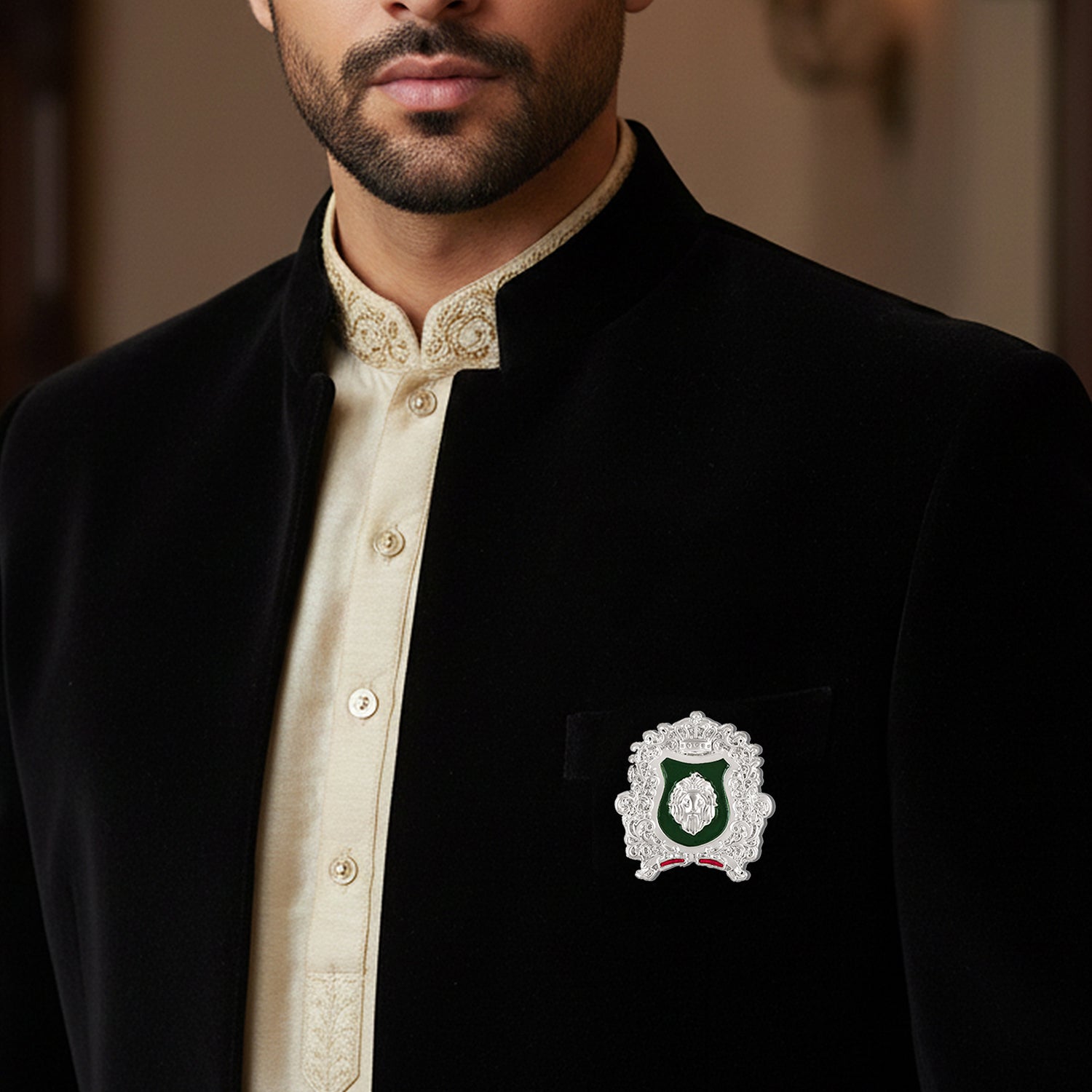 Royal Crest Meenakari Enamel Lion-Theme Brooch