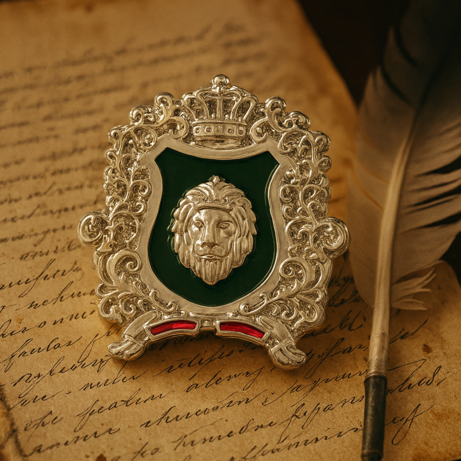 Royal Crest Meenakari Enamel Lion-Theme Brooch