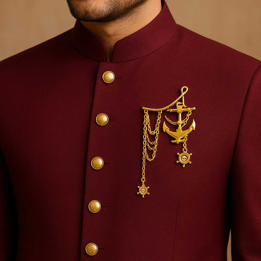 Nautica Anchor Gold Chain Brooch for Men