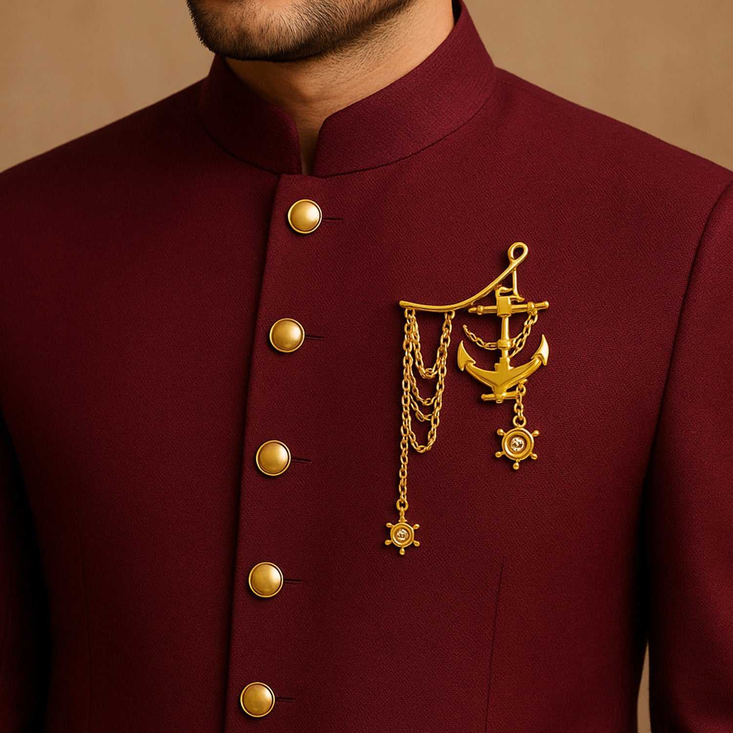 Nautica Anchor Gold Chain Brooch for Men