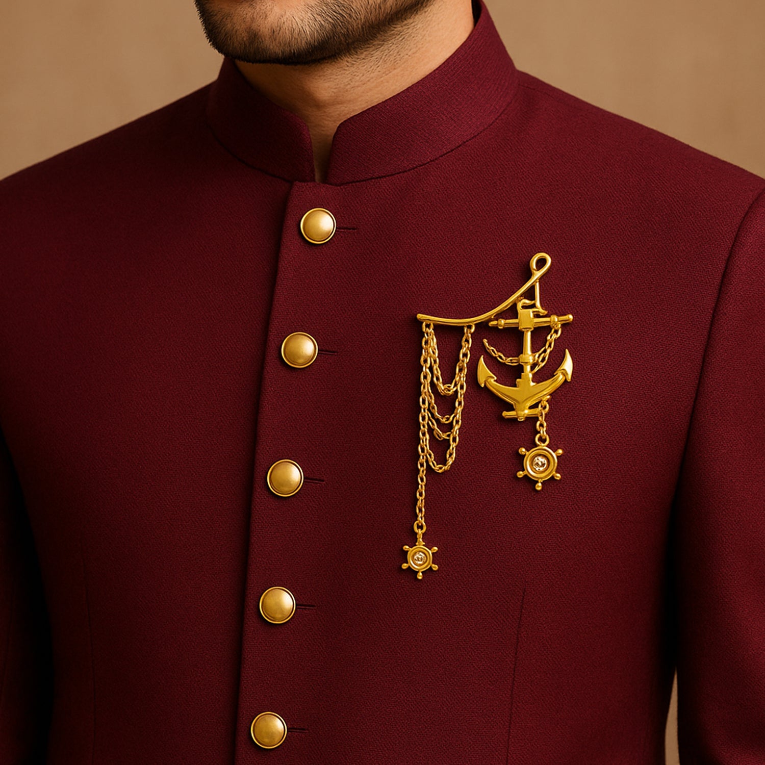 Nautica Anchor Gold Chain Brooch for Men