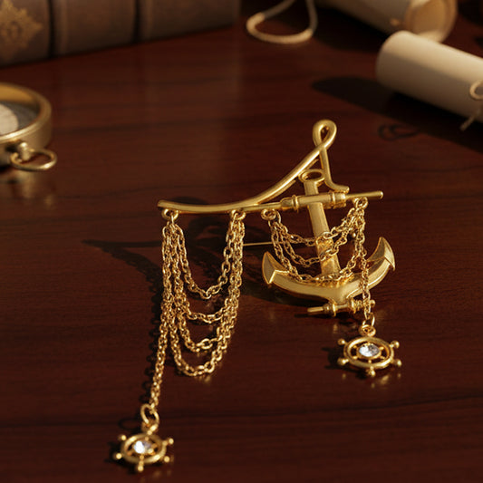 Nautica Anchor Gold Chain Brooch for Men
