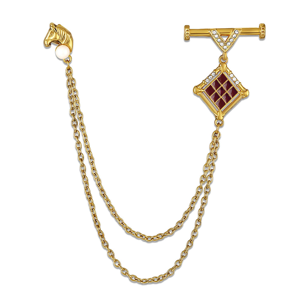 Royal Horse-Shaped Dual-Chain Enamel Brooch