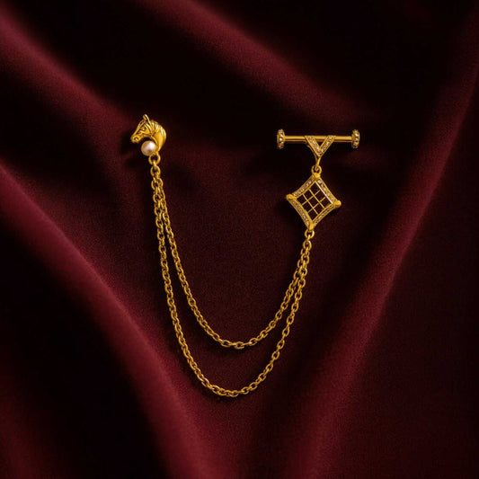 Royal Horse-Shaped Dual-Chain Enamel Brooch