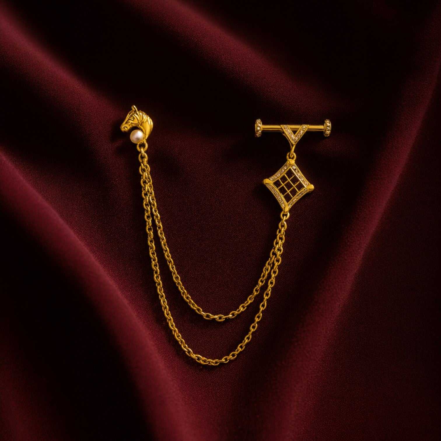Royal Horse-Shaped Dual-Chain Enamel Brooch
