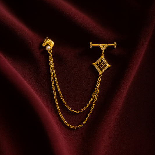 Royal Horse-Shaped Dual-Chain Enamel Brooch