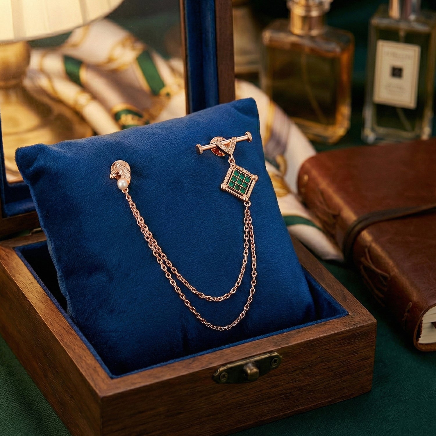 Royal Horse-Shaped Dual-Chain Enamel Brooch