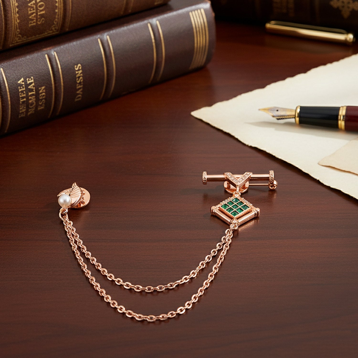 Royal Horse-Shaped Dual-Chain Enamel Brooch