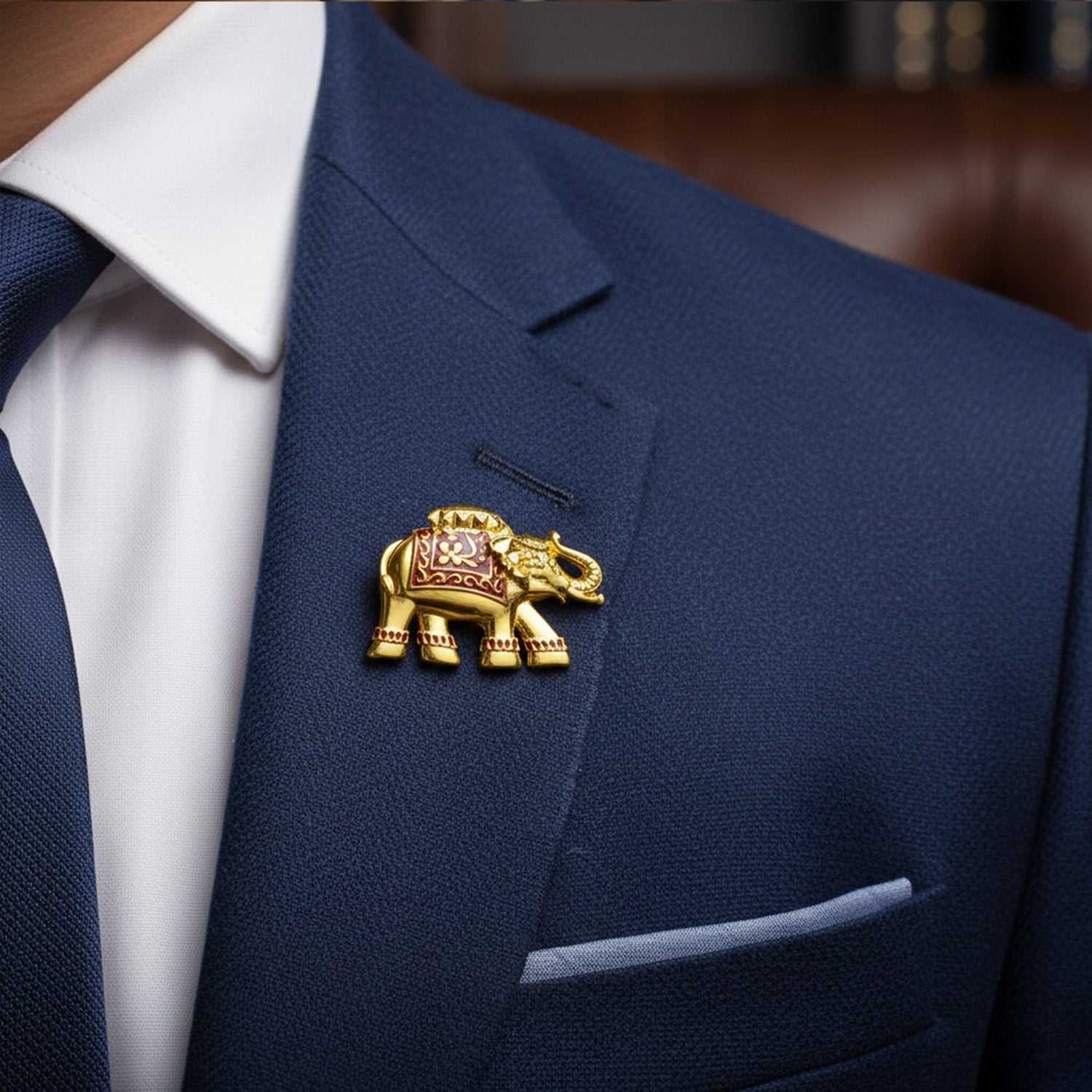 Meena Enamel Elephant-Shaped Unisex Brooch