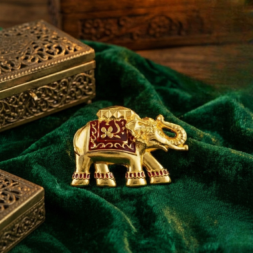 Meena Enamel Elephant-Shaped Unisex Brooch
