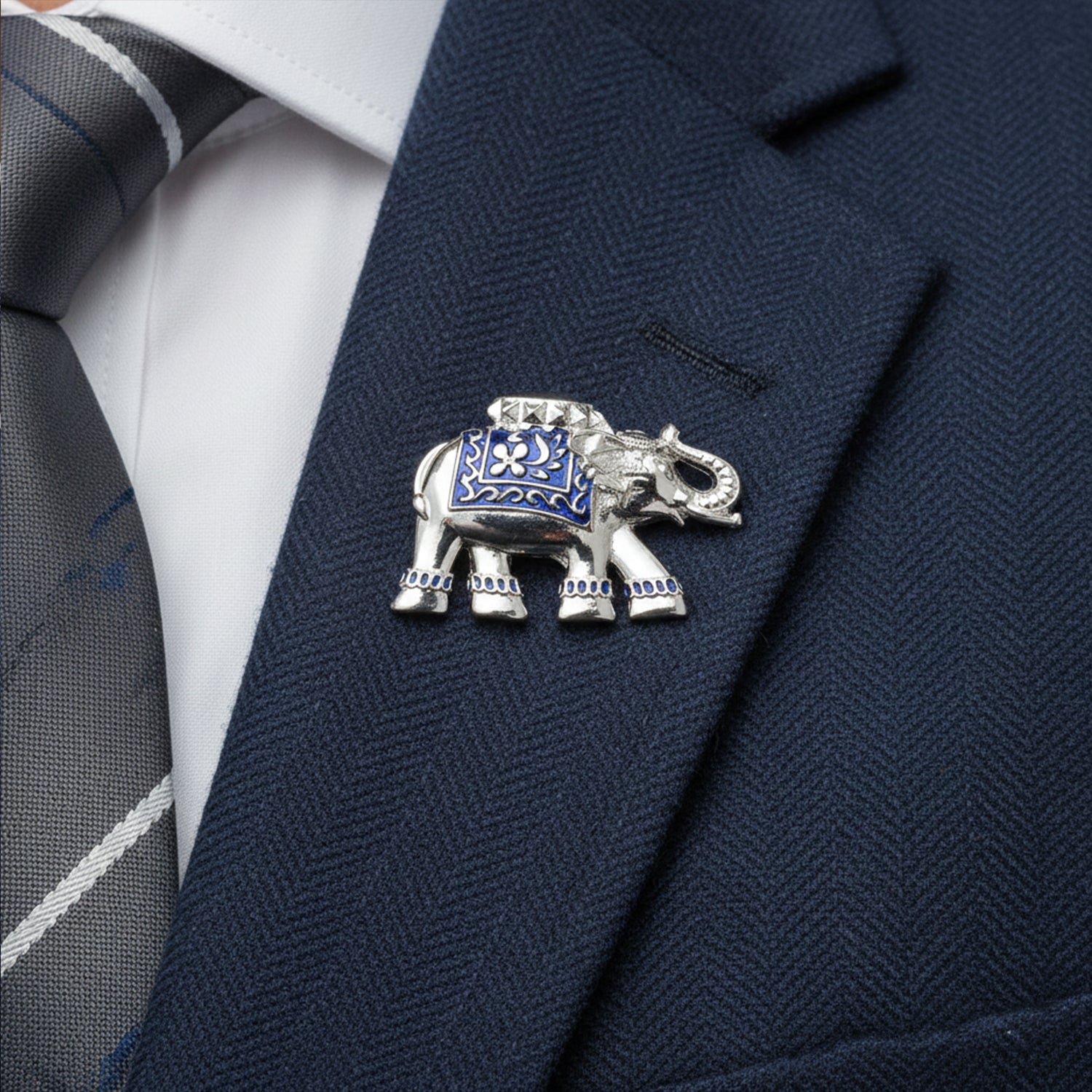 Meena Enamel Elephant-Shaped Unisex Brooch