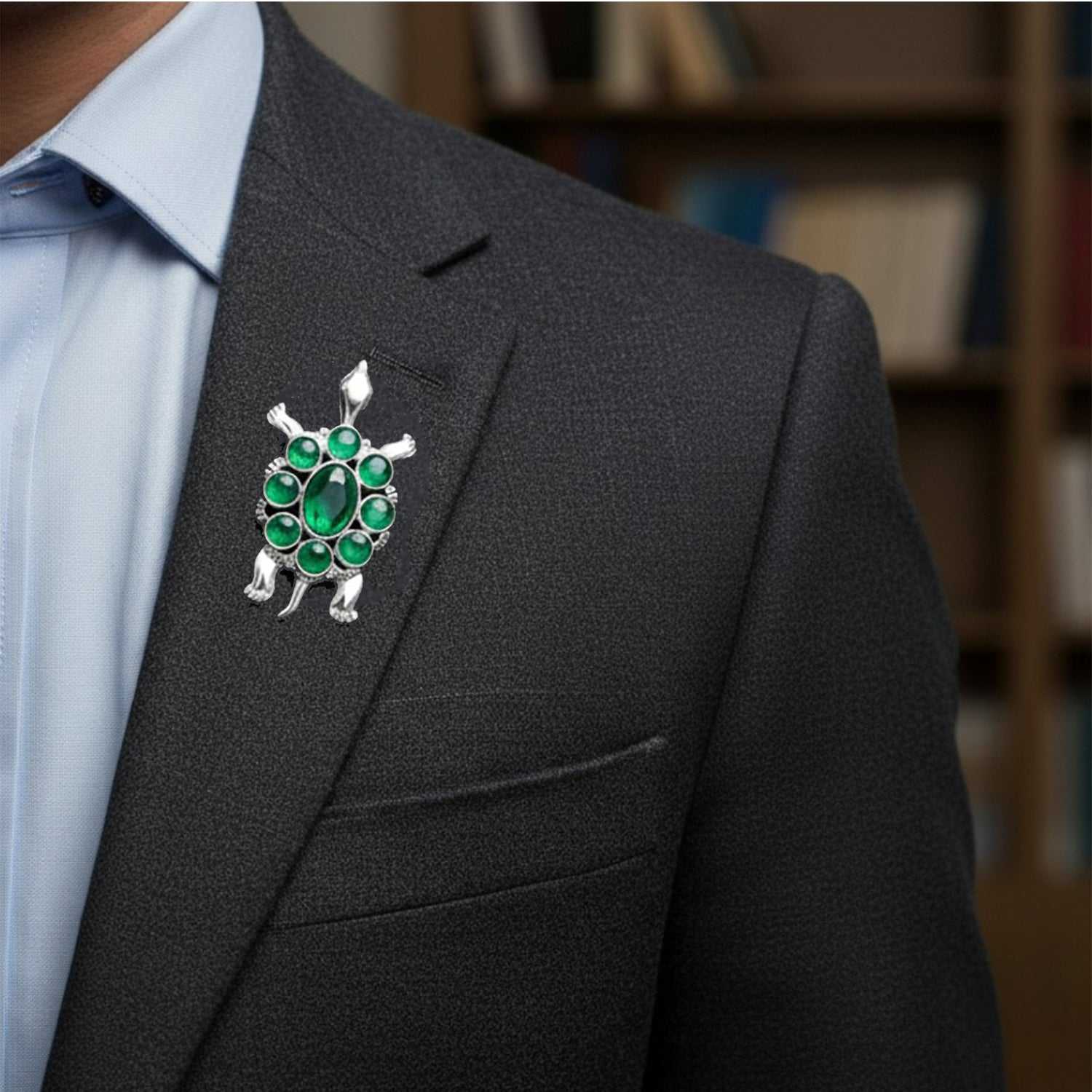 Tortoise-Shaped Green Crystals Brooch / Lapel Pin