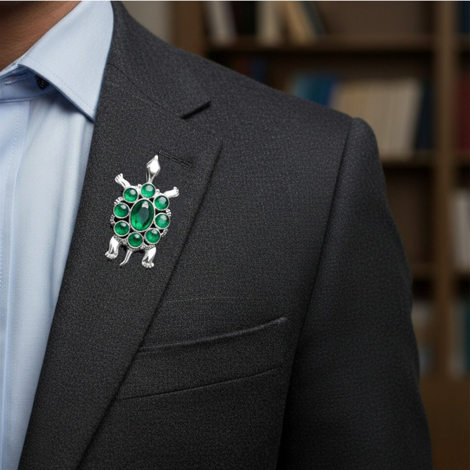 Tortoise-Shaped Green Crystals Brooch / Lapel Pin