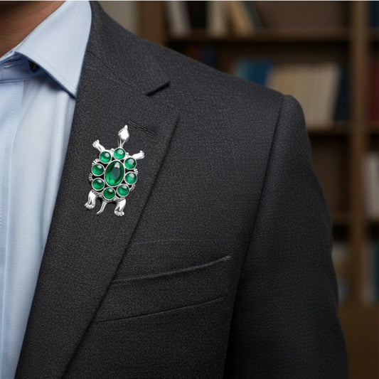 Tortoise-Shaped Green Crystals Brooch / Lapel Pin
