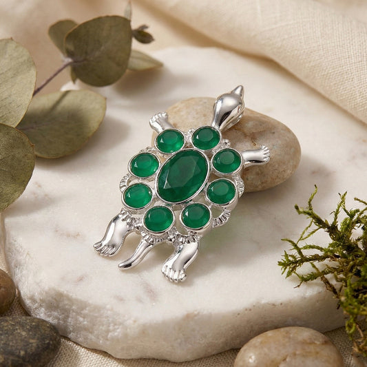 Tortoise-Shaped Green Crystals Brooch / Lapel Pin