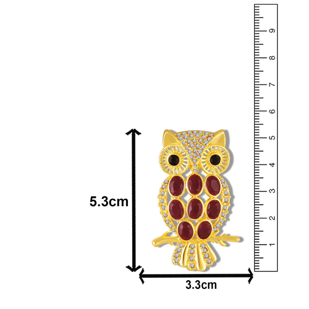 Green & Maroon Crystals Owl-Shaped Lapel Pin / Brooch