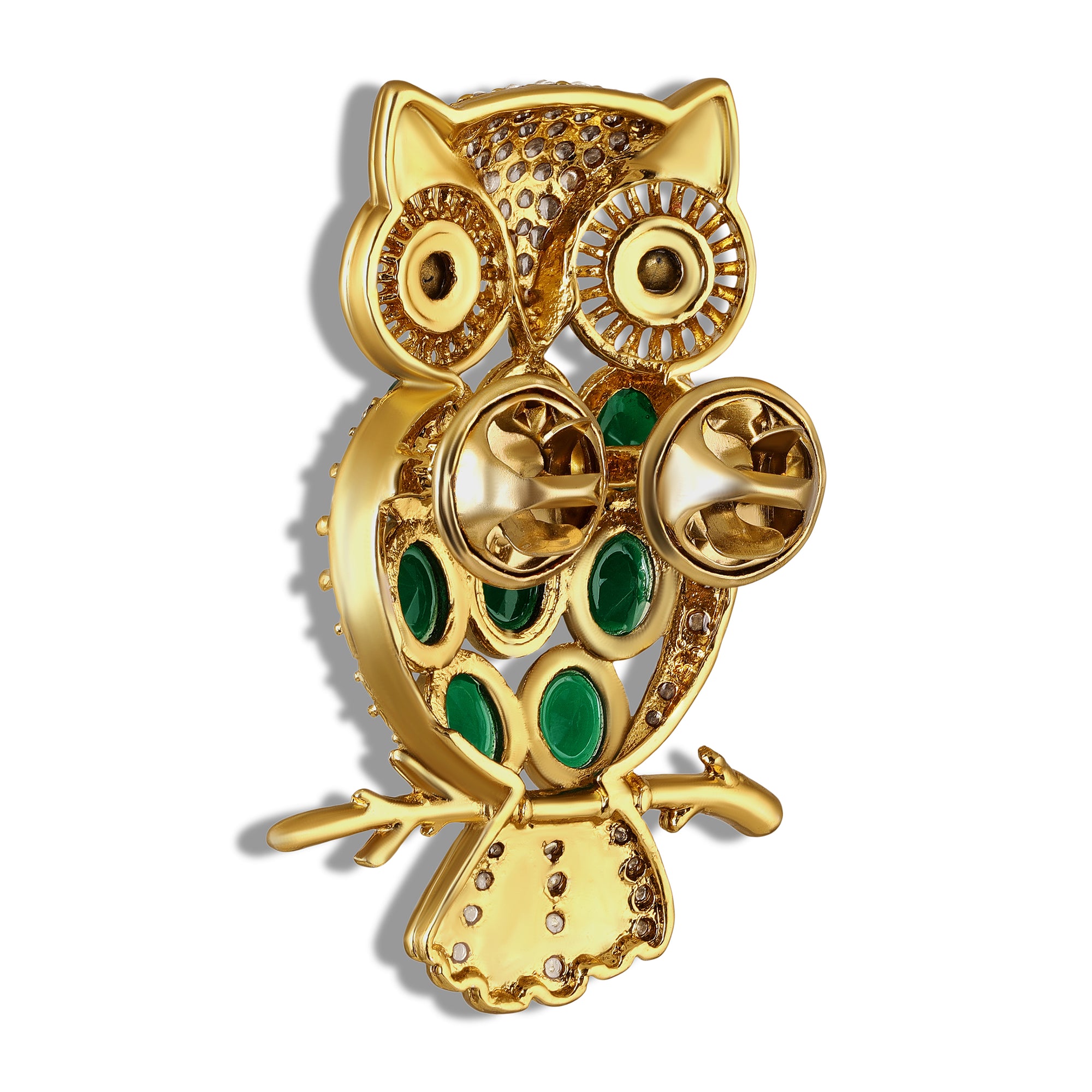 Green & Maroon Crystals Owl-Shaped Lapel Pin / Brooch