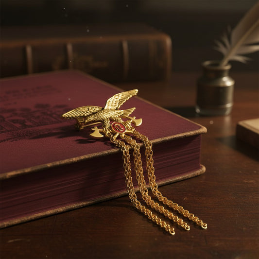 Regal Eagle-Theme Tassel Chain Brooch for Men