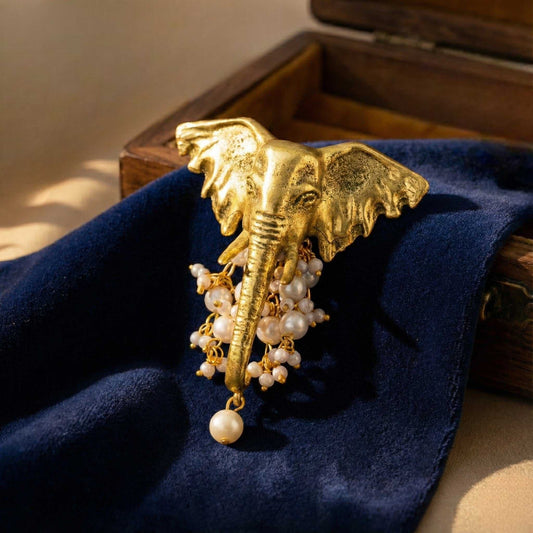 Royal Gold Tone Gajraj Artificial Pearl Shervani Brooch