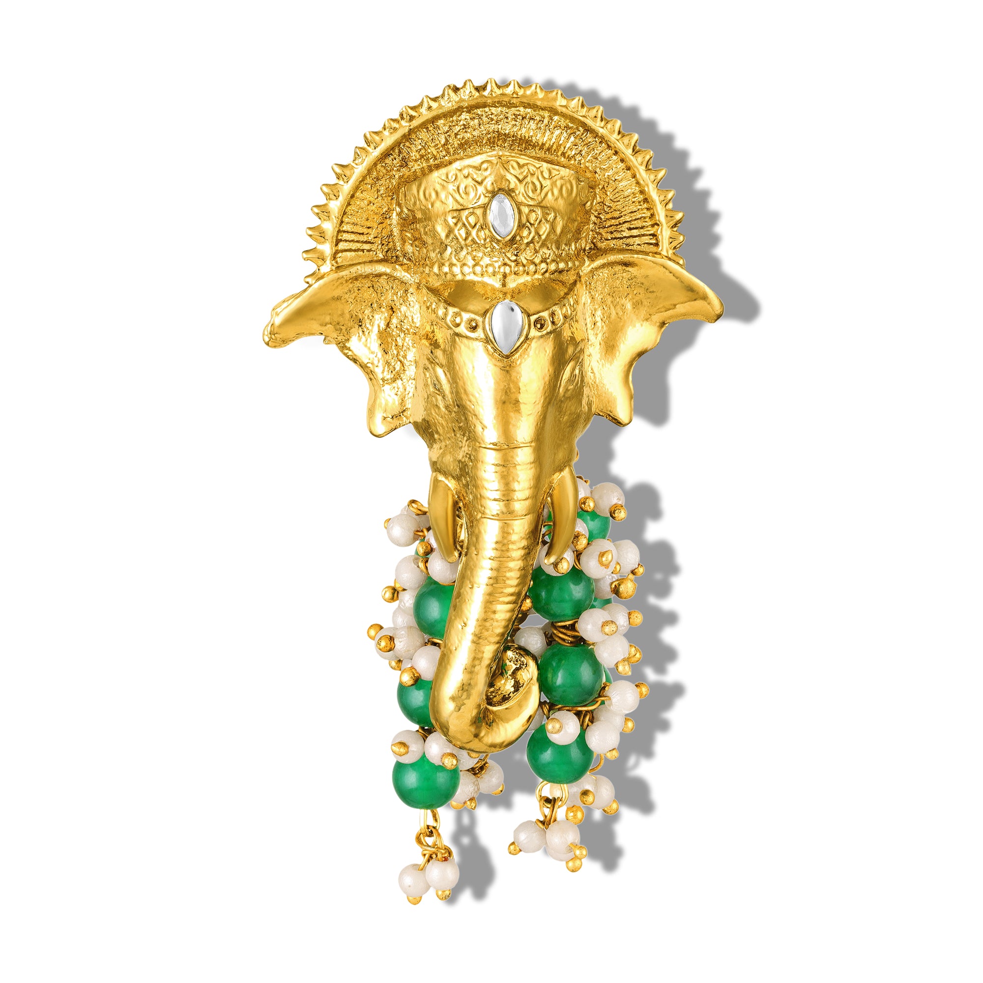 Royal Gold Tone Ganpati Brooch with Artificial Pearl