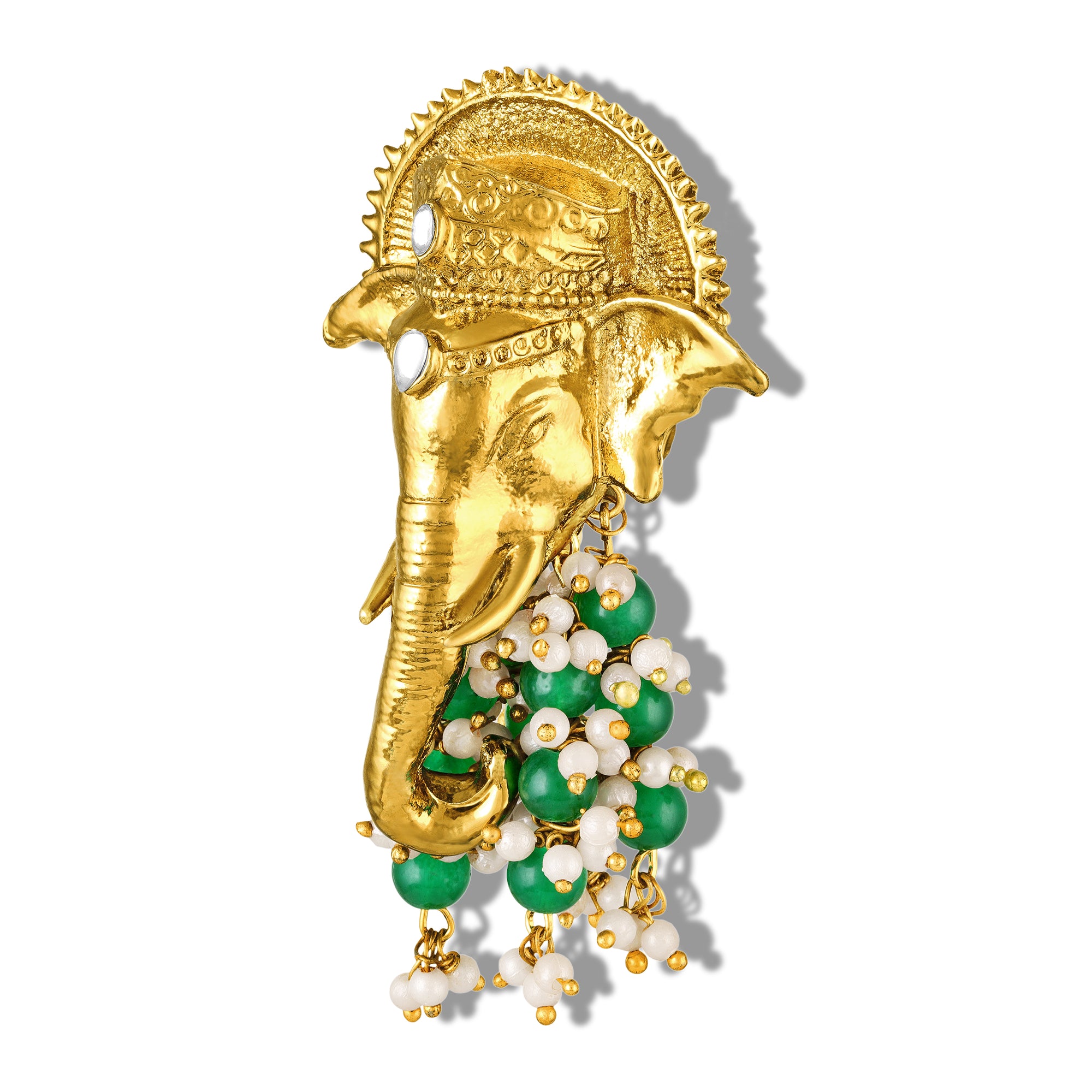Royal Gold Tone Ganpati Brooch with Artificial Pearl
