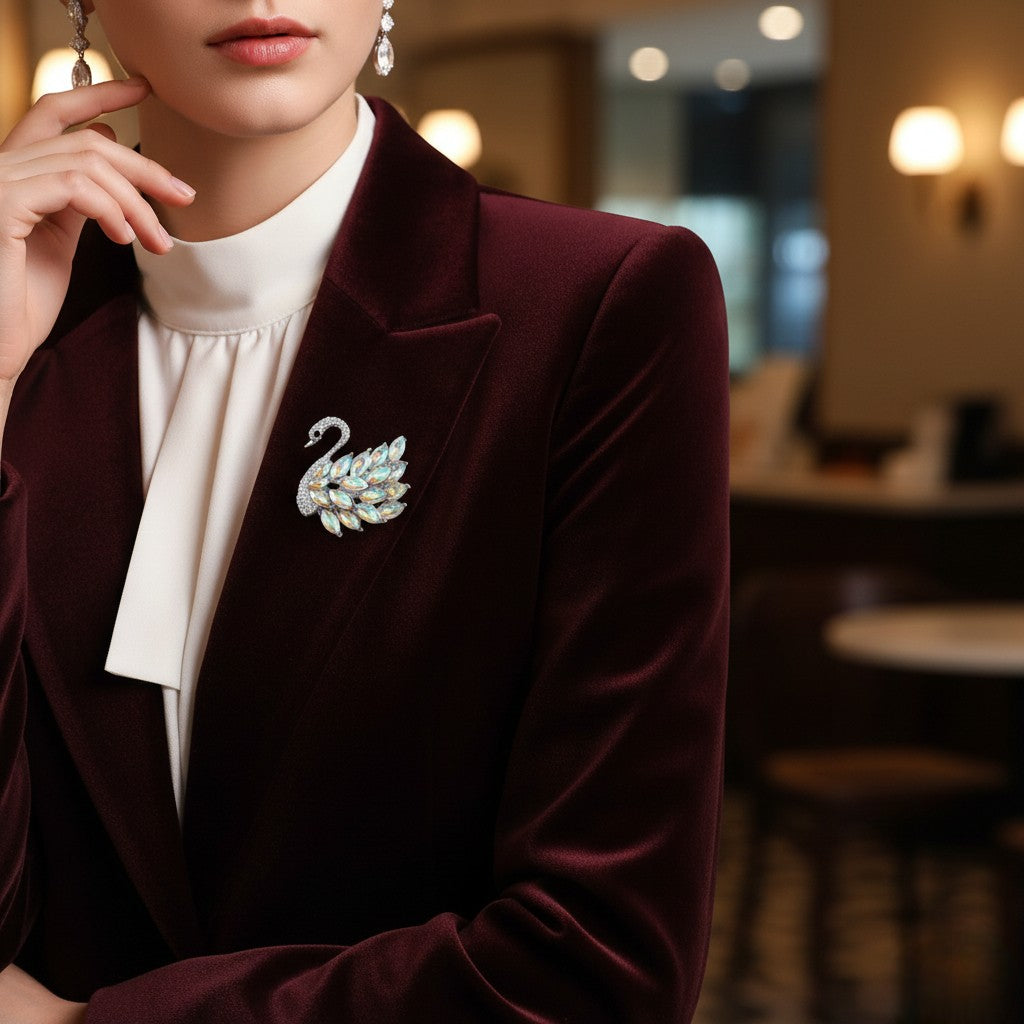 Sparkling Crystals Swan Brooch / Lapel Pin for Women