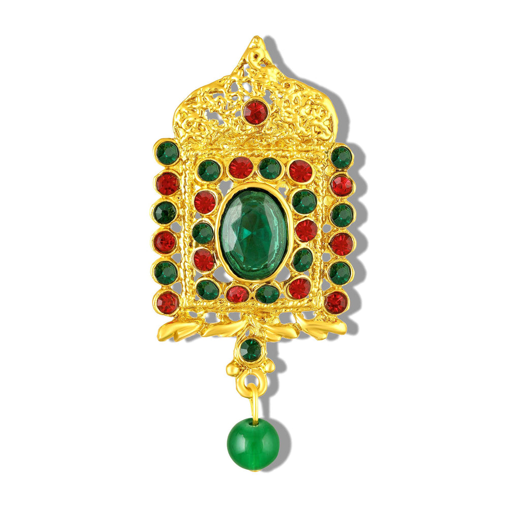 Royal Green and Red Crystals Studded Wedding Brooch