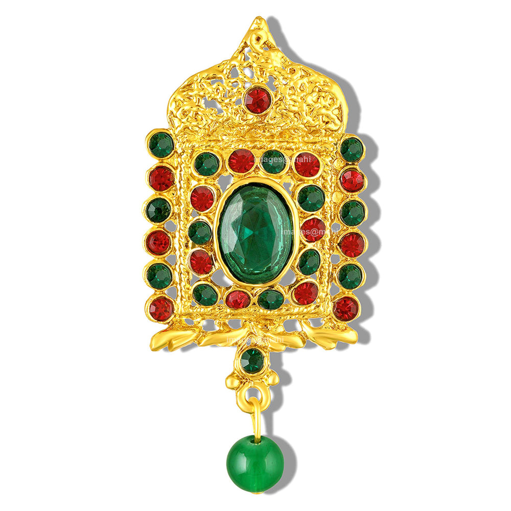 Royal Green and Red Crystals Studded Wedding Brooch
