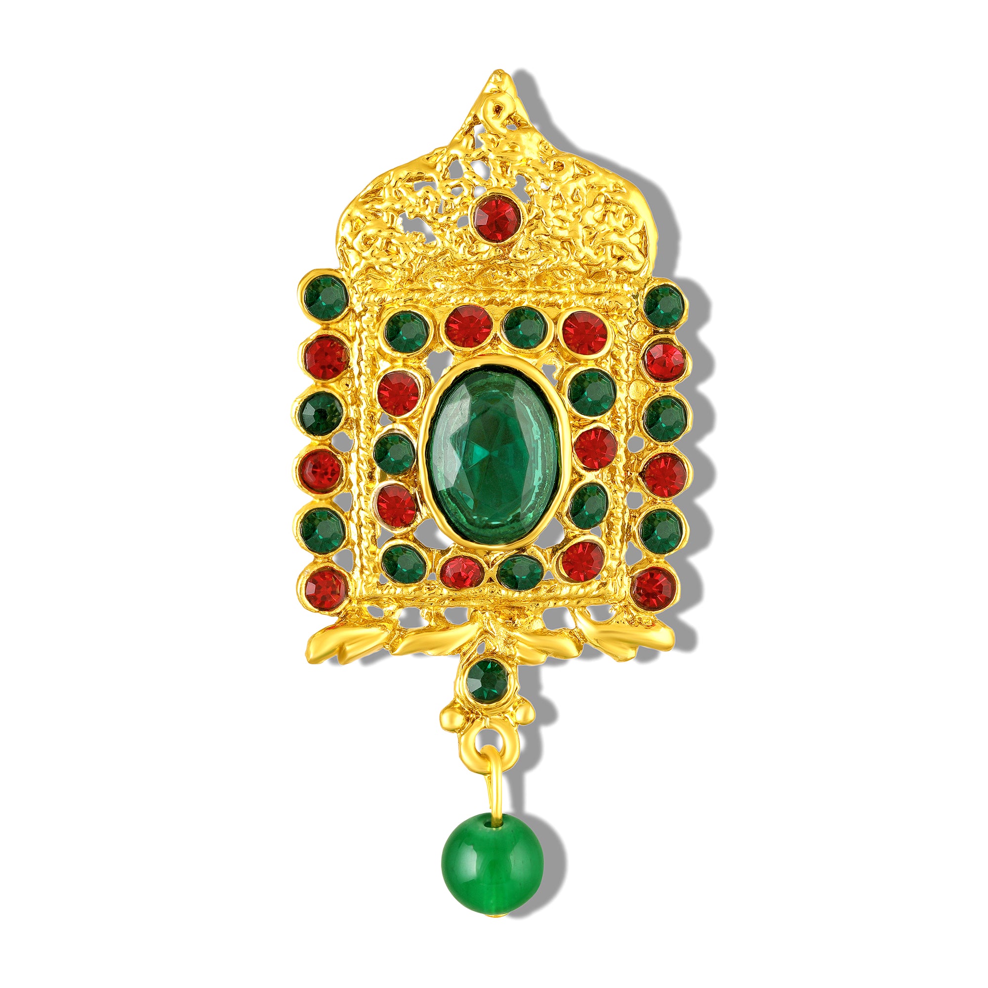 Royal Green and Red Crystals Studded Wedding Brooch