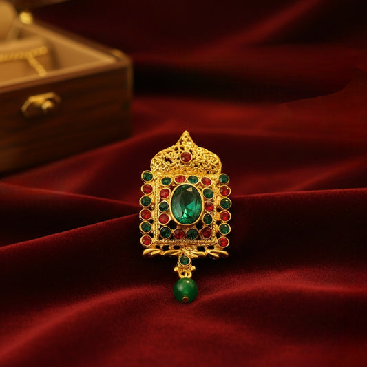 Royal Green and Red Crystals Studded Wedding Brooch