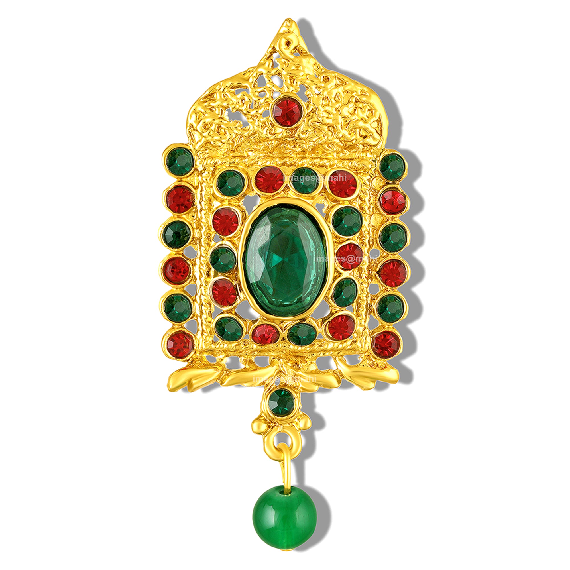 Royal Green and Red Crystals Studded Wedding Brooch