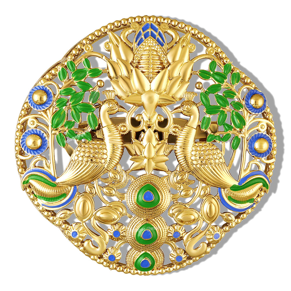 Dual Peacock-Shaped Lotus Enamel Brooch
