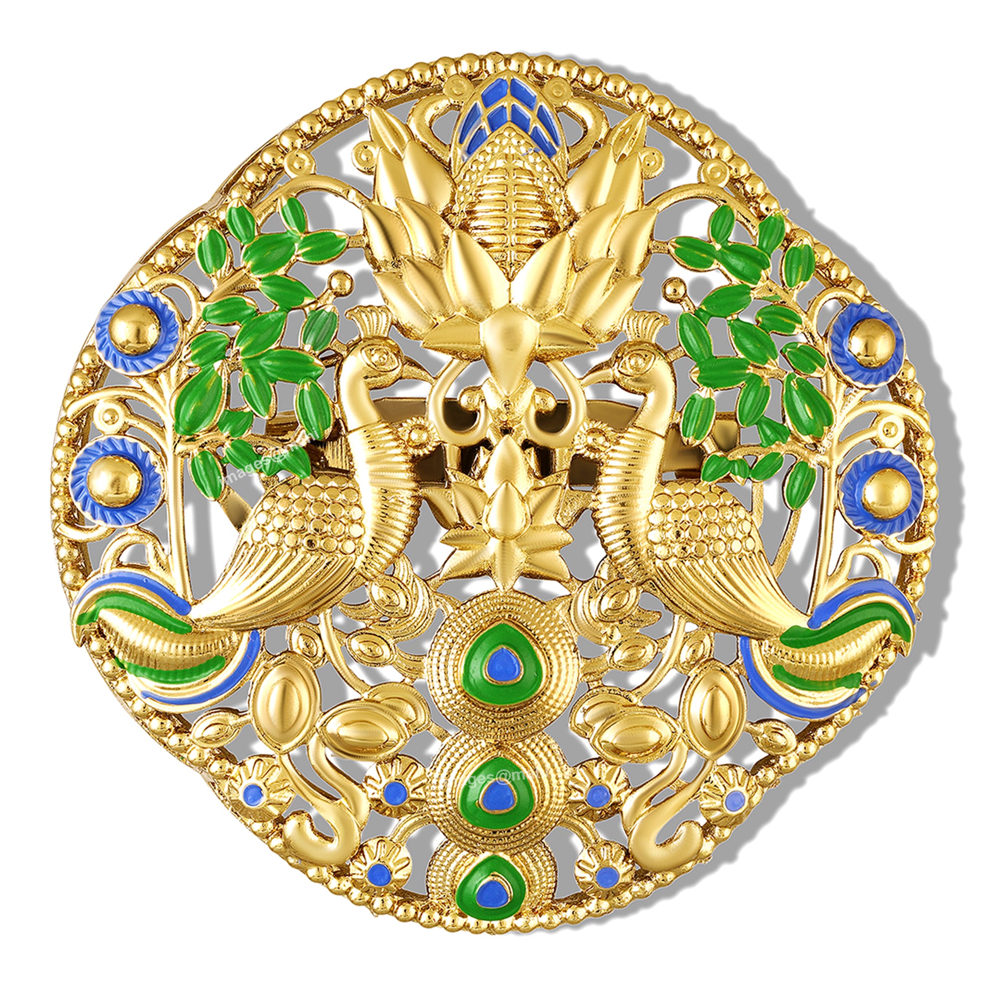 Dual Peacock-Shaped Lotus Enamel Brooch