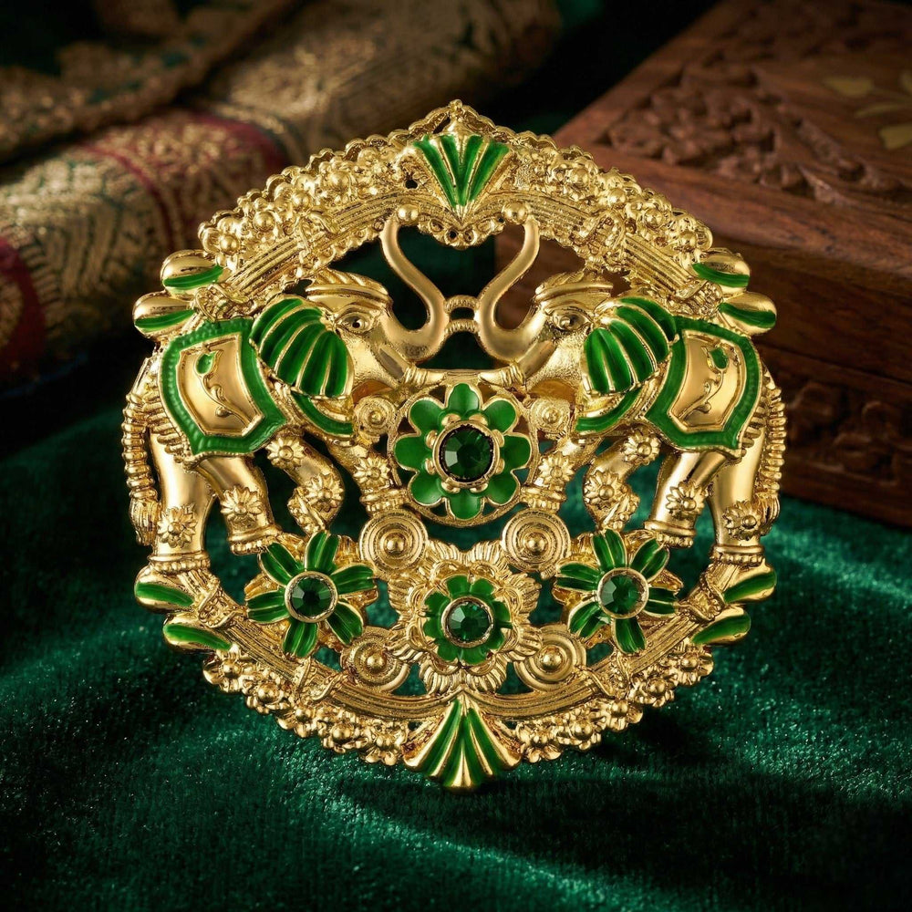 Dual Peacock-Shaped Lotus Enamel Brooch