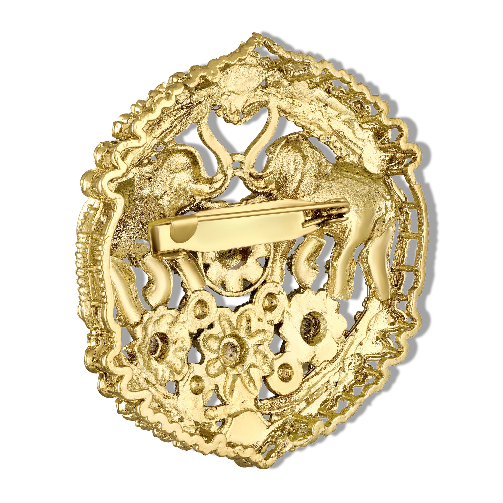 Dual Peacock-Shaped Lotus Enamel Brooch