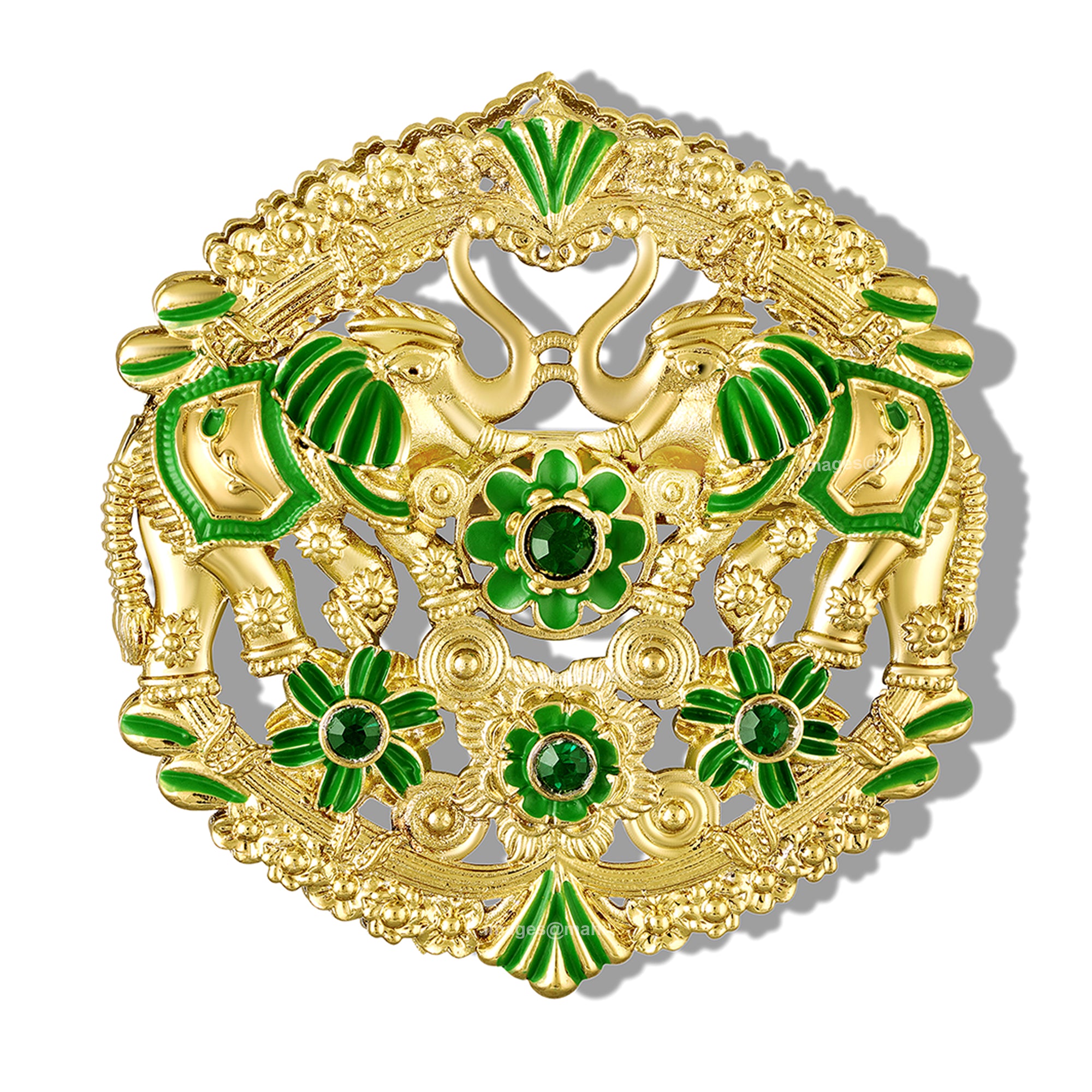 Dual Peacock-Shaped Lotus Enamel Brooch