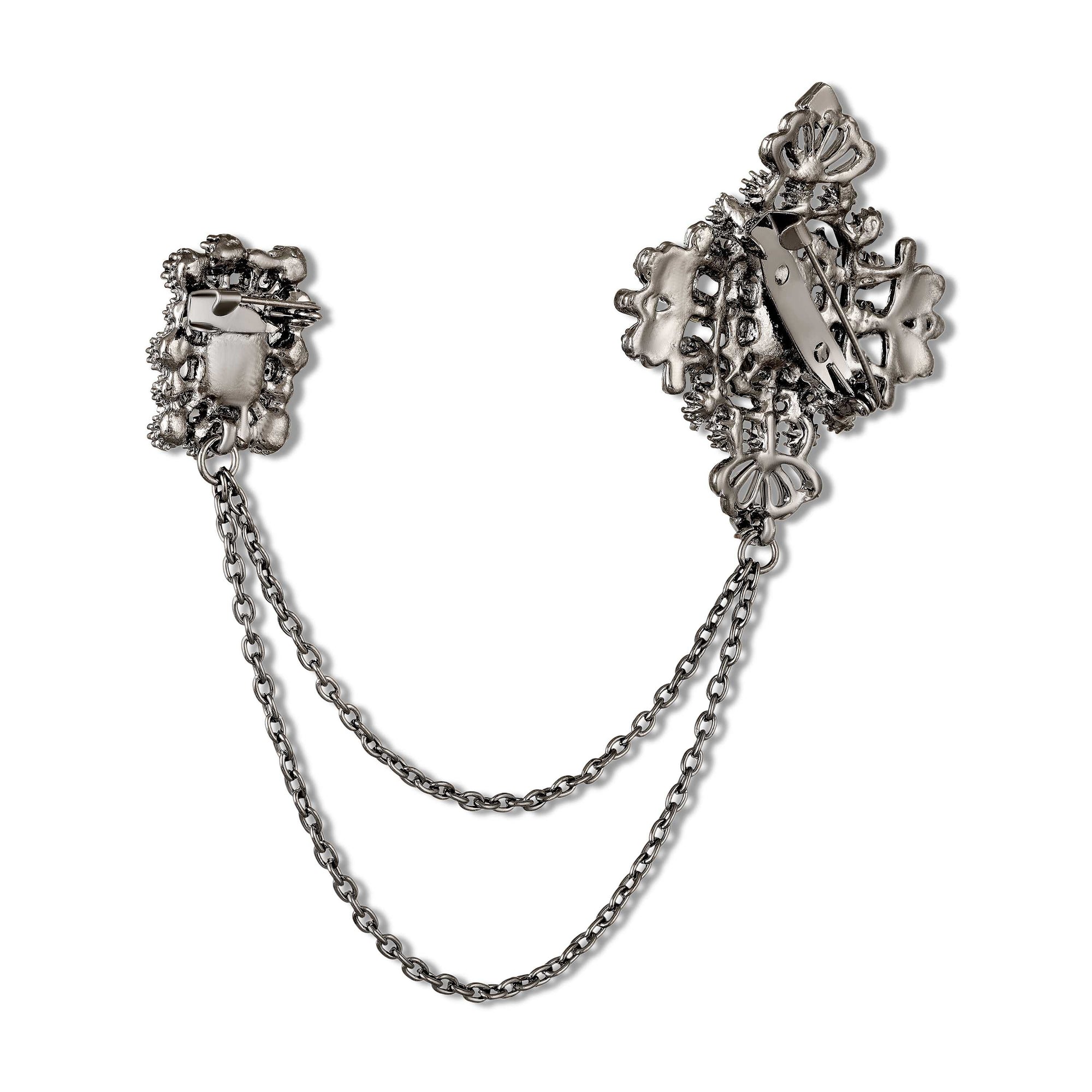 Regal Crown Dual-Pin Chain Lapel Brooch