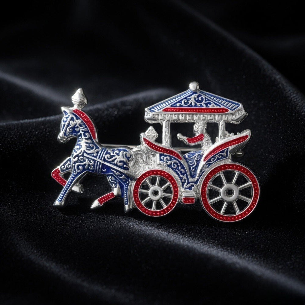 Enamel Horse Carriage Brooch Lapel Pin