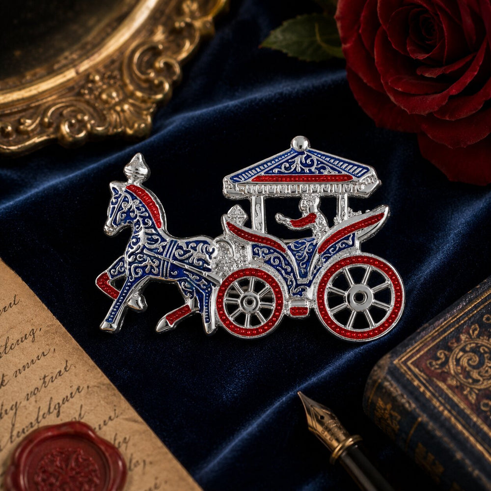 Enamel Horse Carriage Brooch Lapel Pin