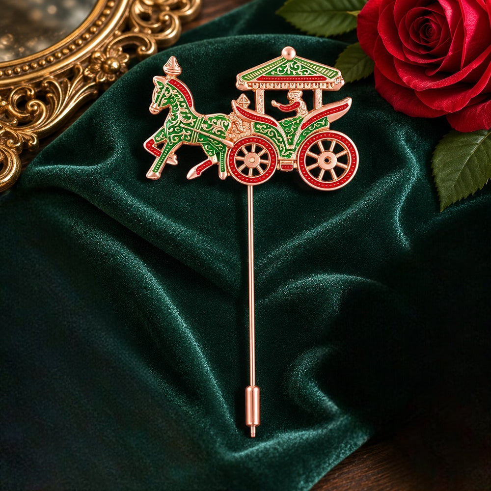 Enamel Horse Carriage Brooch Lapel Pin