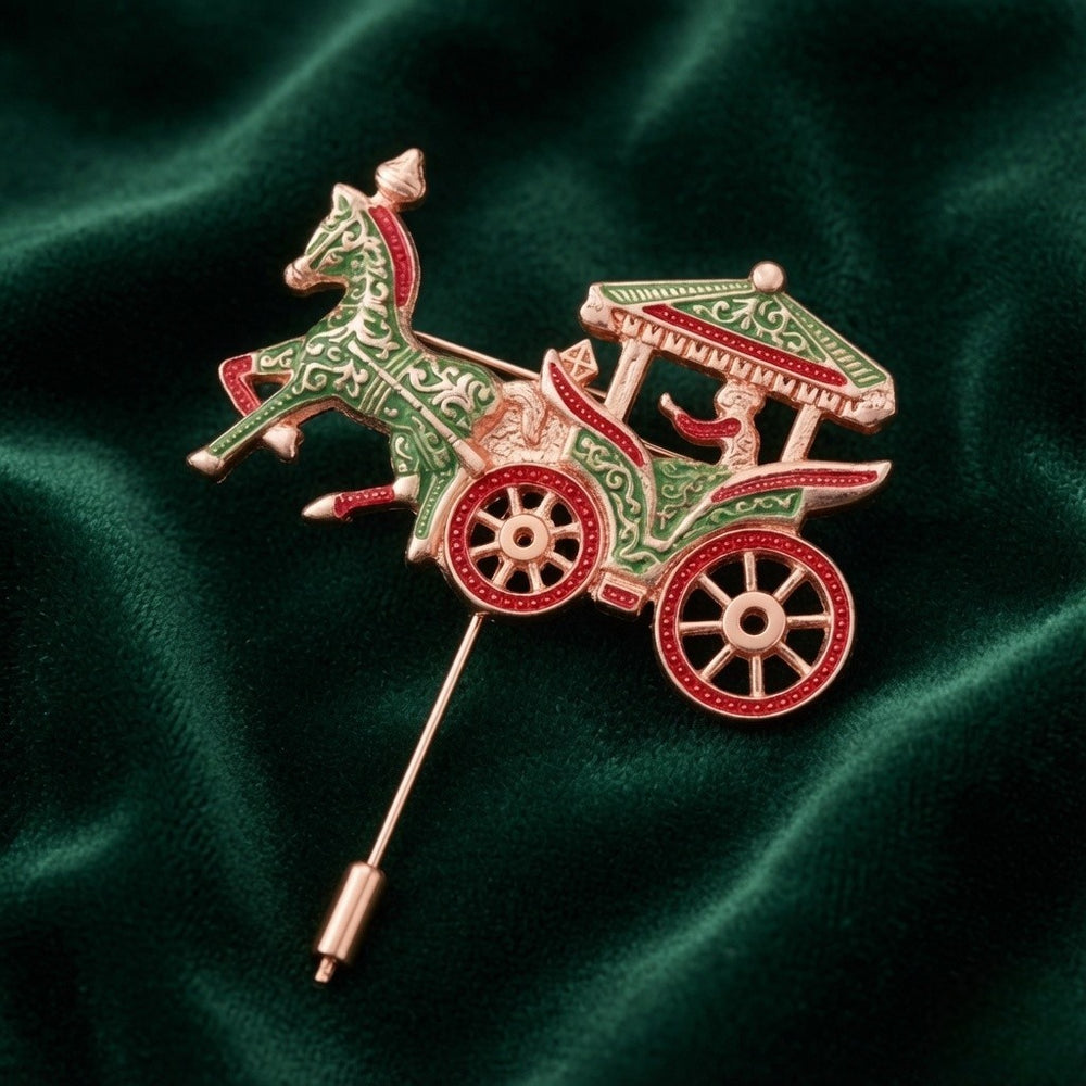 Enamel Horse Carriage Brooch Lapel Pin