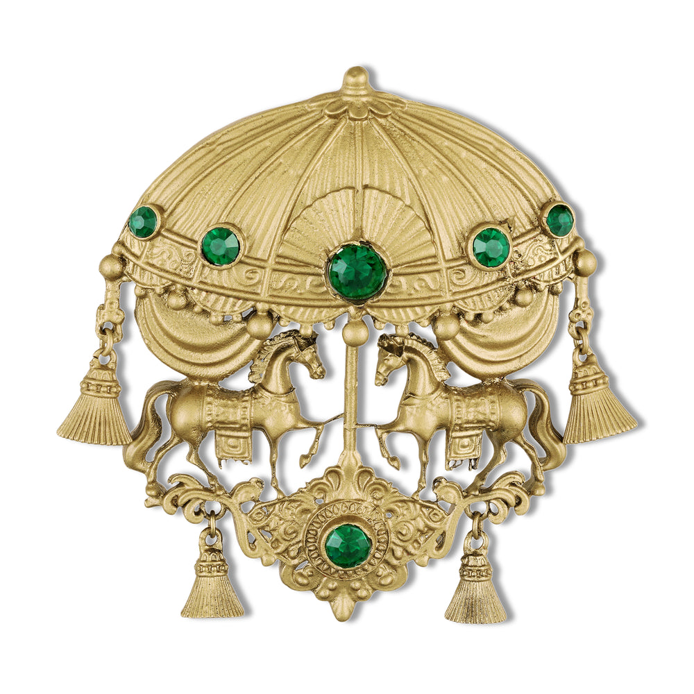Royal Horse Chariot Green Stone Men’s Brooch