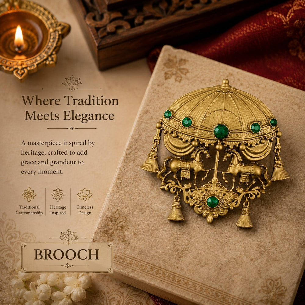 Royal Horse Chariot Green Stone Men’s Brooch