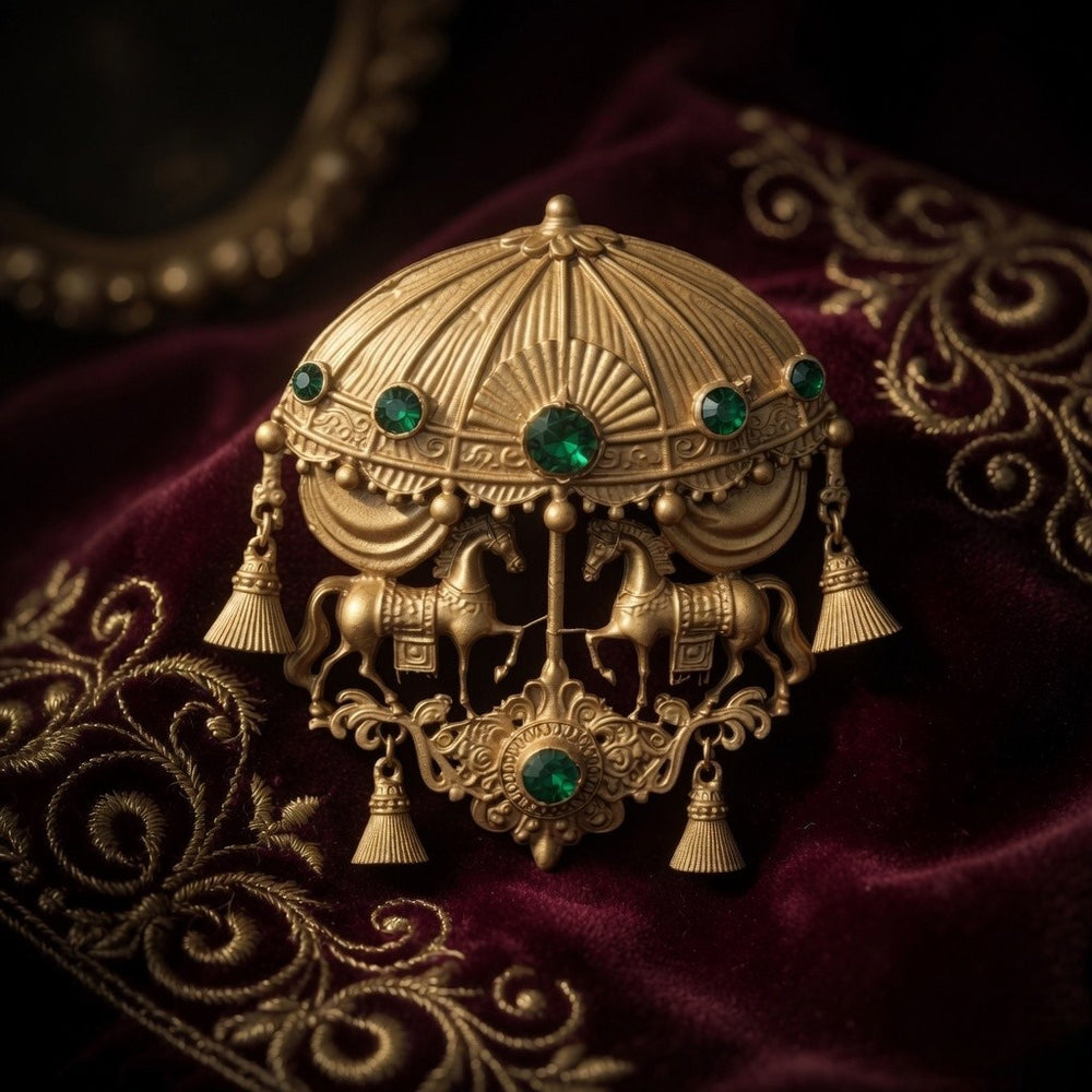 Royal Horse Chariot Green Stone Men’s Brooch