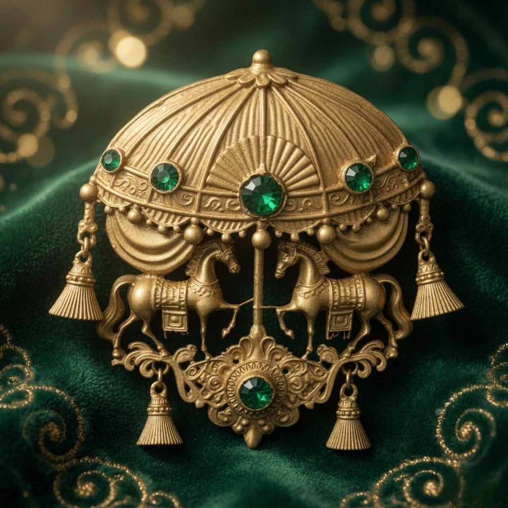 Royal Horse Chariot Green Stone Men’s Brooch
