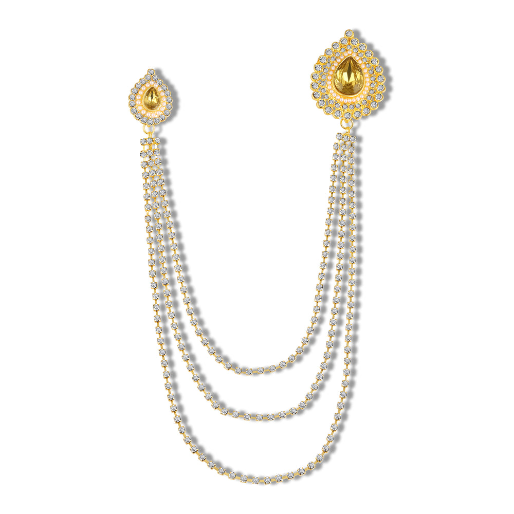 Crystal Studded 3 Layered Chain Brooch