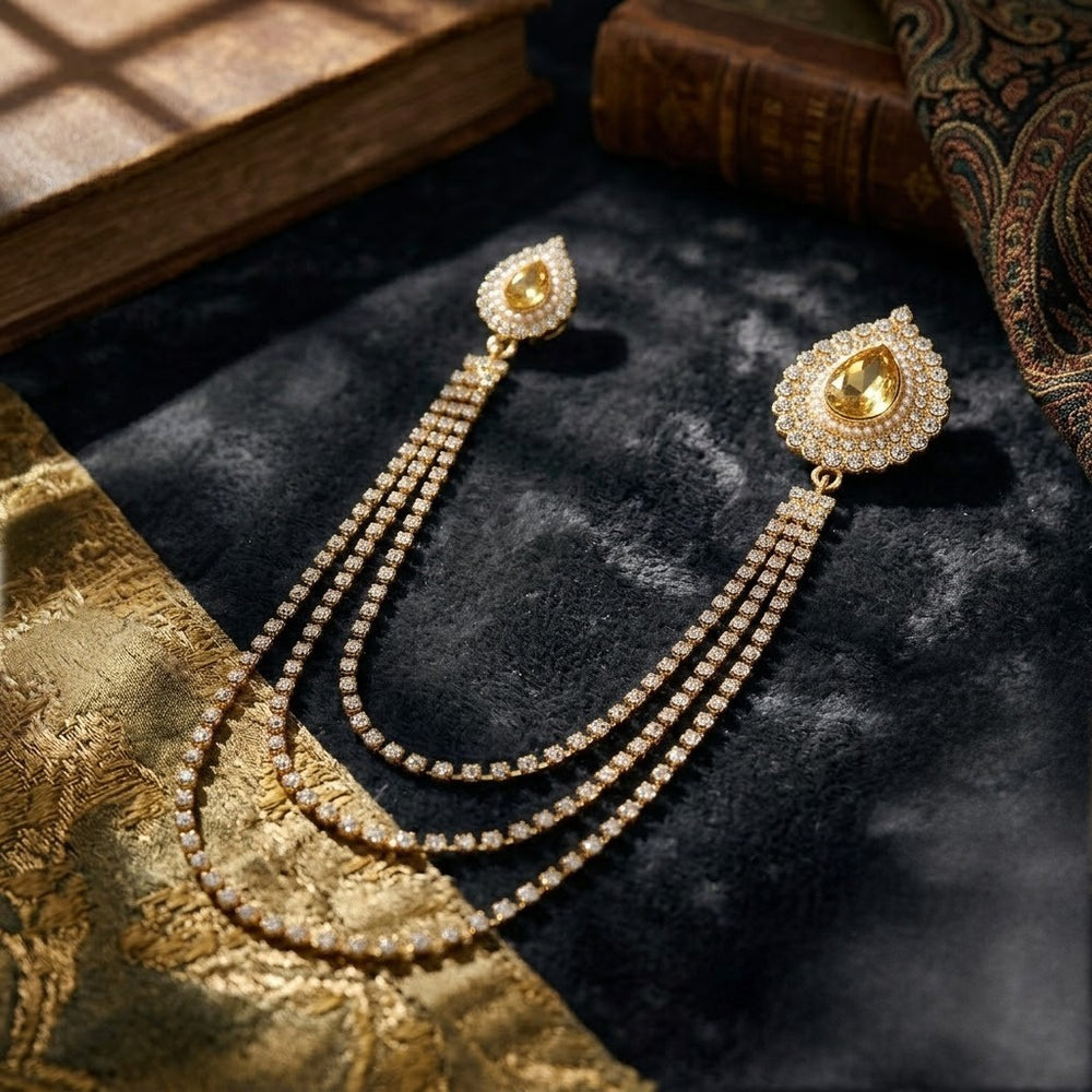 Crystal Studded 3 Layered Chain Brooch